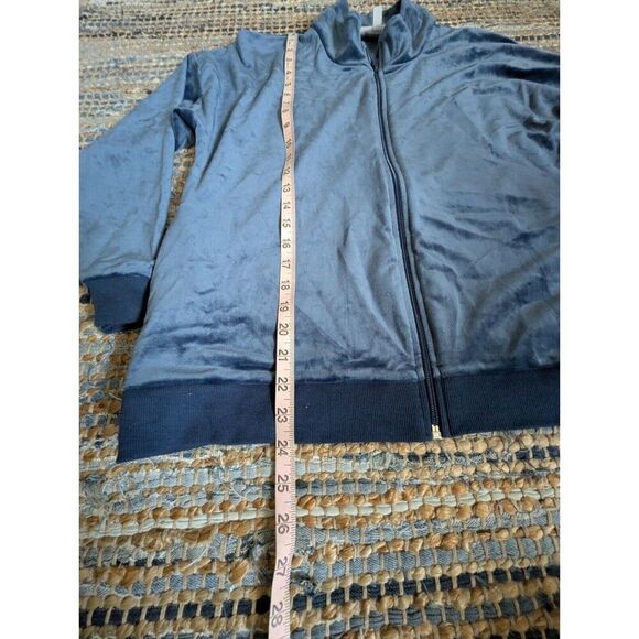 Blue Velour Zip Front Athletic Jacket Petite Large Womens PL Full Zip Activewear - Picture 3 of 6
